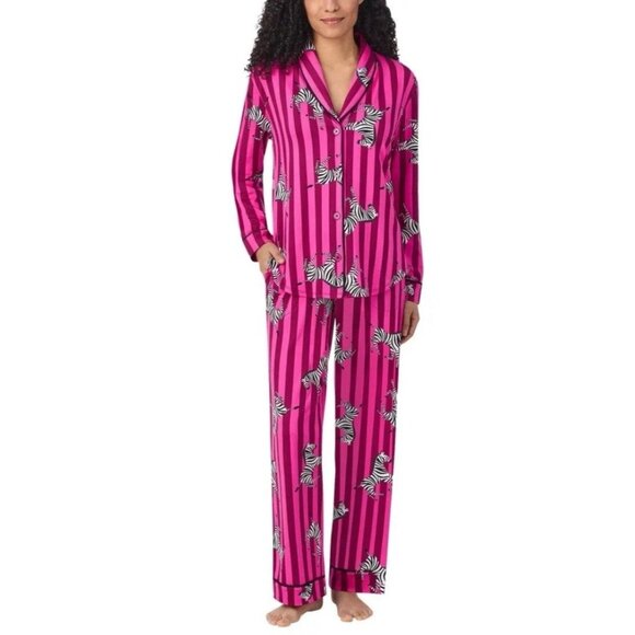 NWOT Room Service Women's M Zebra Print Pink Striped Pajama Set - Picture 1 of 7